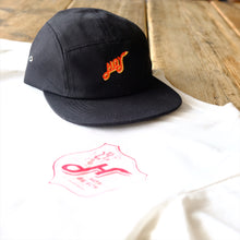 Load image into Gallery viewer, Hoy Classics Embroidered Five Panel Hat - Pitch Black / Sunrise
