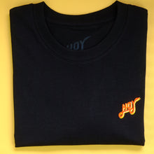 Load image into Gallery viewer, Hoy Classics Embroidered Organic T-shirt - Pitch Black / Sunrise