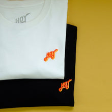 Load image into Gallery viewer, Hoy Classics Embroidered Organic T-shirt - Pitch Black / Sunrise