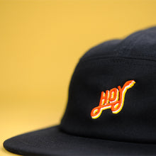 Load image into Gallery viewer, Hoy Classics Embroidered Five Panel Hat - Pitch Black / Sunrise
