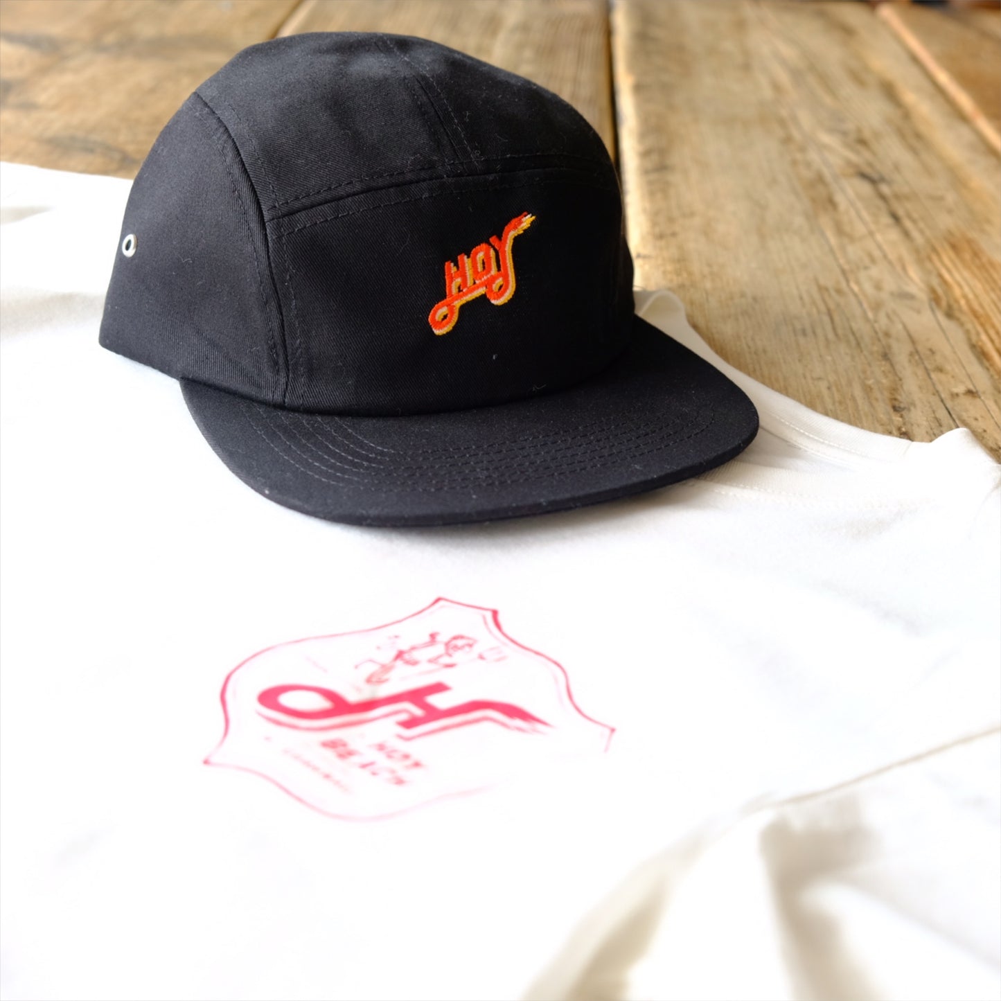 Hoy Classics Embroidered Five Panel Hat - Pitch Black / Sunrise