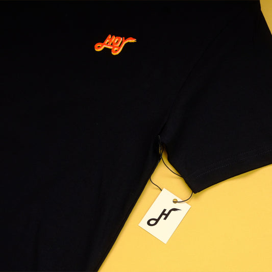 Hoy Classics Embroidered Organic T-shirt - Pitch Black / Sunrise