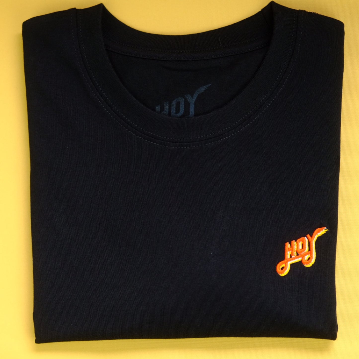 Hoy Classics Embroidered Organic T-shirt - Pitch Black / Sunrise
