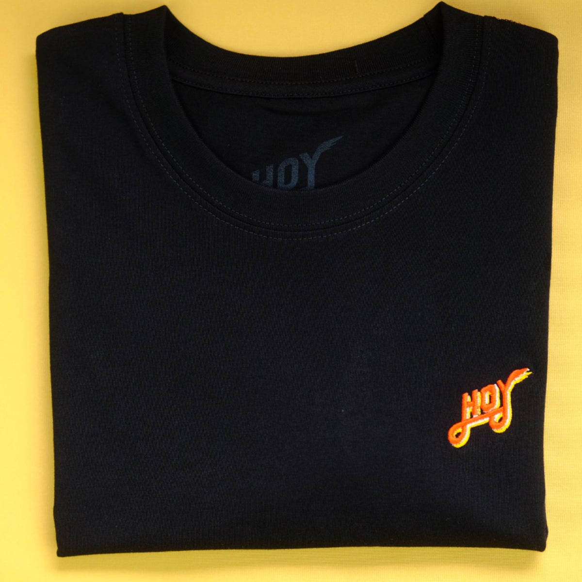 Hoy Classics Embroidered Organic T-shirt - Pitch Black / Sunrise
