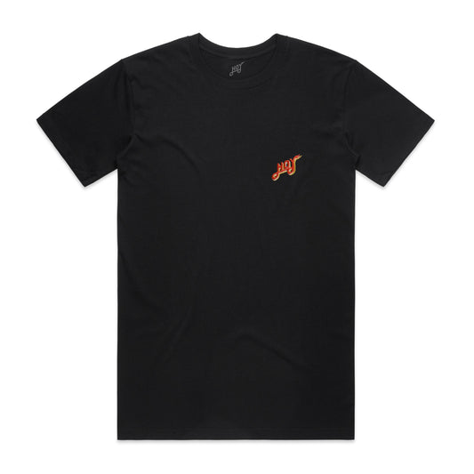 Hoy Classics Embroidered Organic T-shirt - Pitch Black / Sunrise - Pre Order