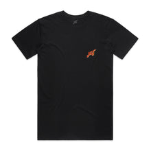 Load image into Gallery viewer, Hoy Classics Embroidered Organic T-shirt - Pitch Black / Sunrise - Pre Order

