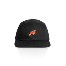 Load image into Gallery viewer, Hoy Classics Embroidered Five Panel Hat - Pitch Black / Sunrise
